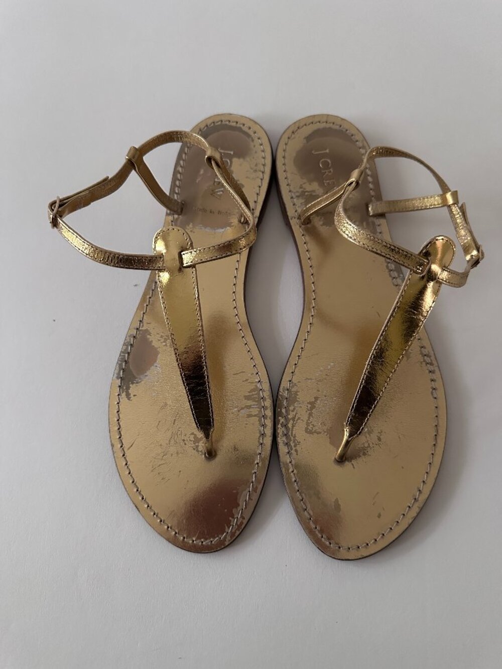 J Crew Size 12 Gold Metallic T-Strap Sandals